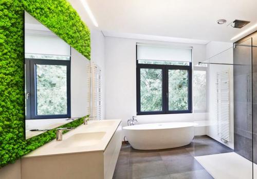 Живая стена из мха. Мох в интерьере ванной комнаты